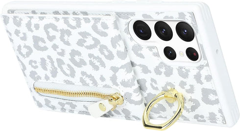 Samsung Galaxy S22 Ultra Case with Card Holder for Women, Samsung Galaxy S22 Ultra Phone Case Wallet with Credit Card with Ring Kickstand Zipper S...