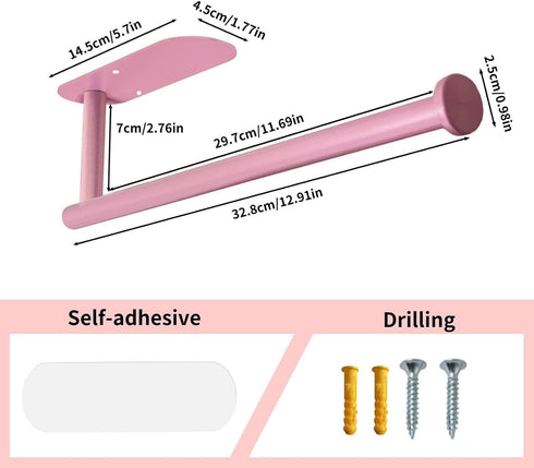 Pink Paper Towel Holder Kitchen Roll Holder, Paper Towel Holder - Self Adhesive or Drilling, Under Cabinet Pink Paper Towel Rack, Wall Mounted Pap...