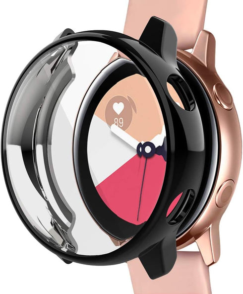 3 Pack Case Compatible with Samsung Galaxy Watch Active Screen Protector 40mm, NAHAI TPU Slim Plated Scractch-Resist All Around Bumper Shell, Blac...