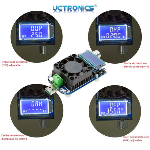UCTRONICS Electronic USB Load Tester, Adjustable Discharge Resistor Module 35W, Test and Trigger QC2.0 QC3.0 AFC 9V FCP, Intelligent Temperature C...