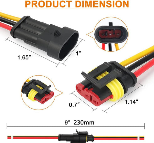 NAOEVO 3 Pin Connector Waterproof, 16 AWG 3 Wire Connectors, Automotive Electrical Connectors Male and Female Way With Heat Shrink Tubing for Car ...