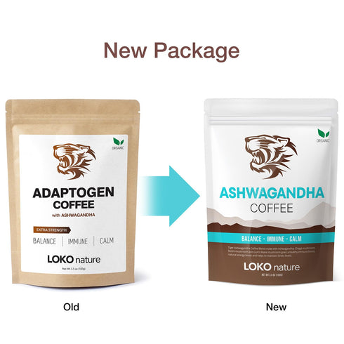 LOKO nature Tiger Ashwagandha Mushroom Instant Coffee with Arabica | Powerful Natural Ingredients Reishi, Chaga & Lion's mane | Adaptogen, Vegan, ...