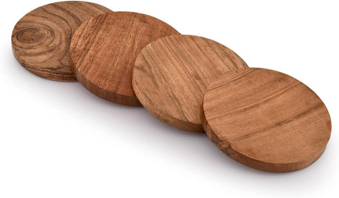 Samhita Acacia Wood Round Coasters Protection Tabletop,Countertop and Surfaces from Water Marks or Damage | Home & Office Decor | Housewarming Gif...