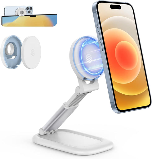 SODI Magnetic Phone Stand for Desk, Foldable Phone Stand Compatible with Mag-Safe iPhone Webcam Mount, Adjustable Phone Holder Portable Compatible...