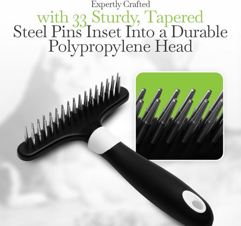 Fuller Brush Undercoat Pet Rake - 33 Sturdy Tapered Steel Pins Inset into Polypropylene Head - Ergonomically Designed Rubberized Handle - Reduce T...