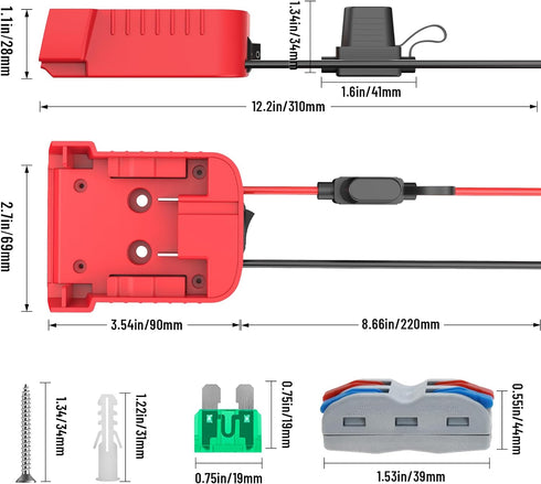 1 Pack Power Wheels Adapter for Milwaukee M18 Battery Adapter Power Wheels Battery Converter Kit with Fuse & Switch & Wire Terminals & 12 AWG Wire...