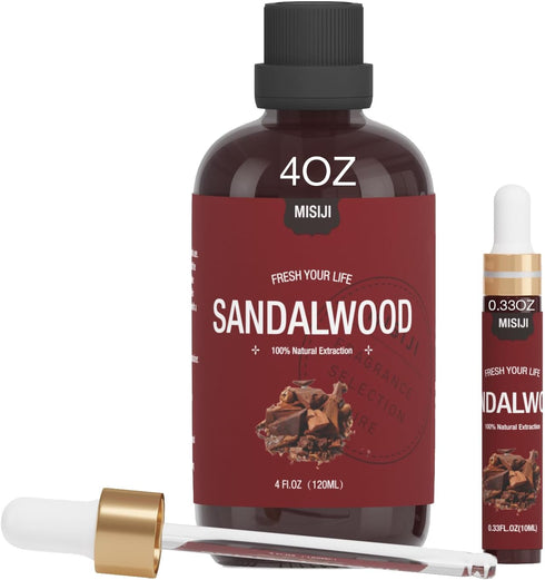 Essential Oils-MISIJI Sandalwood Essential Oils for Diffuser for Home 4FL.OZ Plus 0.33,Diffuser Oils Scents for aromatherapy,Laundry,Candle&Soap M...