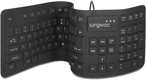 sungwoo Foldable Silicone Keyboard USB Wired Standard Keyboard Waterproof Rollup Keyboard for PC Notebook Laptop, Full Size (Black)...