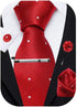 Red Plaid Checkered Ties For Men – Tie Set With Pocket Square Cufflinks Tie Clip Bar & Flower Brooch Pin For Mens (Pack of 5) (AXTS54)...
