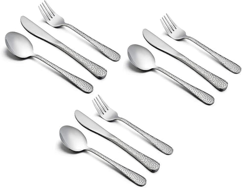 HaWare 9-Piece Toddler Kids Silverware Flatware Set, Stainless Steel Hammered(Adult Look) Preschooler Eating Utensils, Adult Diet Tableware, Inclu...