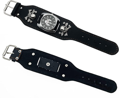Good Leather Punk Skull Quartz Men's Wrist Watch,Big Dial Skull Women's Watch,Skull+Chains+Rivets Elements,Fashion Gift Watch Cool, Black...