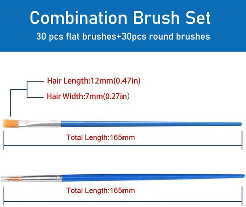 60 Pcs Small Brushes Bulk,Flat Round Tip Acrylic Paint Brushes Set Kids Pointed Flat Nylon Hair Brushes for Classroom Painting Party Acrylic Oil W...