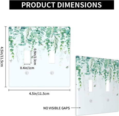 Green Eucalyptus Leaves Light Switch Cover Double Toggle 2 Gang Wall Plates Decorative Electrical Outlet Faceplate for Bathroom Kitchen Bedroom Li...