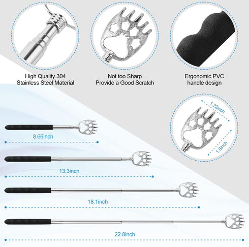 3 Pack Back Scratcher Metal Portable Telescoping with Rubber Handles, Extendable Back Massager Tool with Beautiful Box, White Elephant Stocking St...