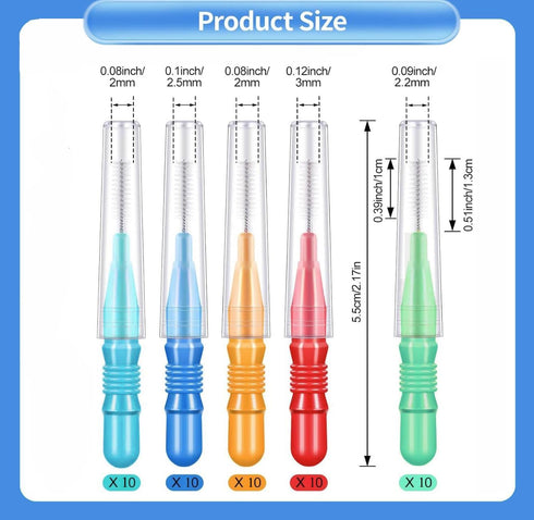 50 Pcs Interdental Brushes 4 Sizes, Dental Soft Toothpicks Braces Brushes Go Between Teeth Gum?Oral Hygiene Slim Brushes Cleaning Tool...