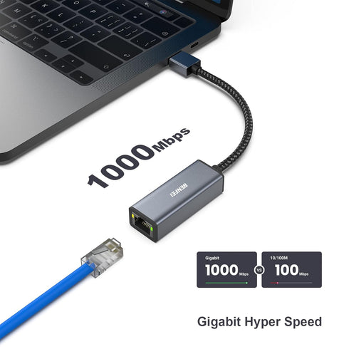 BENFEI USB 3.0 to Gigabit Ethernet Adapter Compatible for MacBook, Surface Pro, PC with Windows11/10/8/7, XP, Vista, Mac[Aluminium Shell&Nylon Cab...