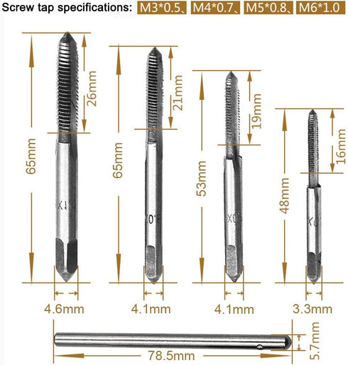 9 Pcs Adjustable T-Handle Ratchet Tap Holder Wrench Tap Wrench Set Handle Ratchet Machine Screw Thread Metric Tap Drill Set Hand Tools with 4 Pcs ...