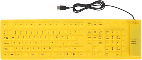 ASHATA Foldable Silicone Keyboard USB Wired Keyboard Mute Waterproof Rollup Keyboard for PC Laptop Notebook, 2 Color, 108 Keys(Yellow)...