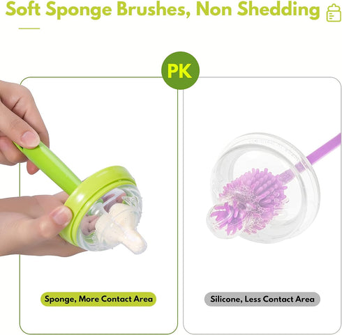 8 Piece Sponge Nipple Bottle Brushes, Baby Bottle Brush with 3 Piece Nipple Cleaner, 3 Piece Replacement Heads and 2 Piece Straw Brushes, Green...