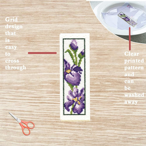 FREEBLOSS 6 Set Iris Cross Stitch Bookmark Kits Hand Embroidery Kit for Beginners Counted Cross Stitch Kit DIY Bookmark Kit Full Cross Stitch Embr...