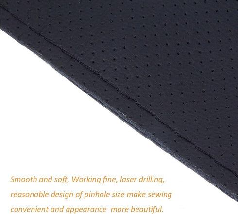 Universal Leather Car Steering Wheel Stitch On Wrap Cover DIY Sewing Breathable and Anti Slip, Maximum for 15-Inch Diameter Car Steering Wheel (Bl...