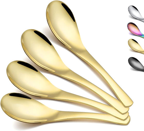 Kyraton Gold Soup Spoons 4 Pieces, Stainless Steel Titanium Plating Thick Heavy Weight Table Spoons, Asian Chinese Japanese Spoon Set for Cereal R...