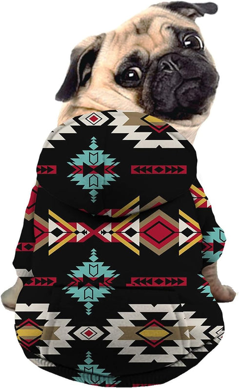 Casual Pet Clothes, Aztec Southwest Printed Zipper Cotton Polyester Sweatshirt Dog Coat, Soft Dog Sweater Sweatshirt with Hat - M...