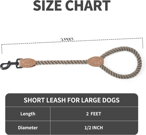 Mile High Life Short Dog Leash | Braided Cotton Rope Dog Leashes with Leather Tailor Tip | 18 Inch Dog Leash w Heavy Duty Metal Clasp | Wedding Do...