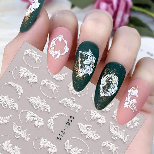 Flower Nail Art Stickers 6 Sheets Engraved Flower Nail Stickers 3D Self-Adhesive Nails Art Supplies Flower Butterfly Design French Manicure Decals...
