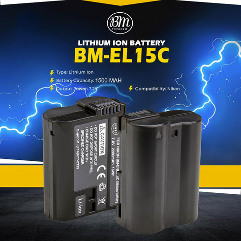 BM Premium EN-EL15C High Capacity Battery for Nikon Zf, Z5, Z6, Z6 II, Z7, Z7II, Z8, D780, D850, D7500, 1 V1, D500, D600, D610, D750, D800, D800E,...