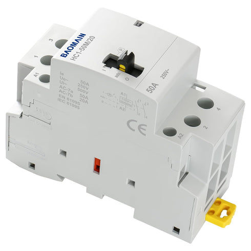 Baomain Manual Household AC Contactor 50A 110V AC Coils 2 Pole 50/60Hz Modular Contactor Circuit Control 35mm DIN Rail (HC1-50M/20_2NO_2P)...