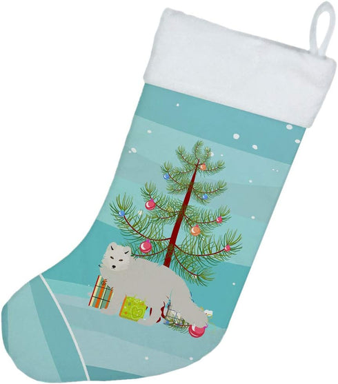 Caroline's Treasures BB9244CS White Arctic Fox Christmas Christmas Stocking, Teal Fireplace Hanging Stockings Christmas Season Party Decor Family ...