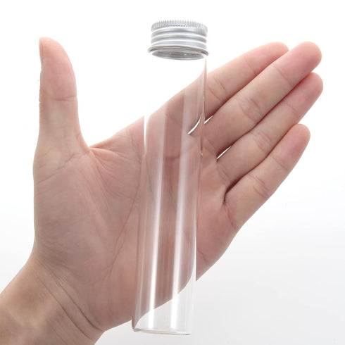 80ml Glass Clear Test Tubes with Screw Caps and Plastic Stoppers, Liquid Sample Vial, Leak-Proof Flat Test Tubes, 6PCS...
