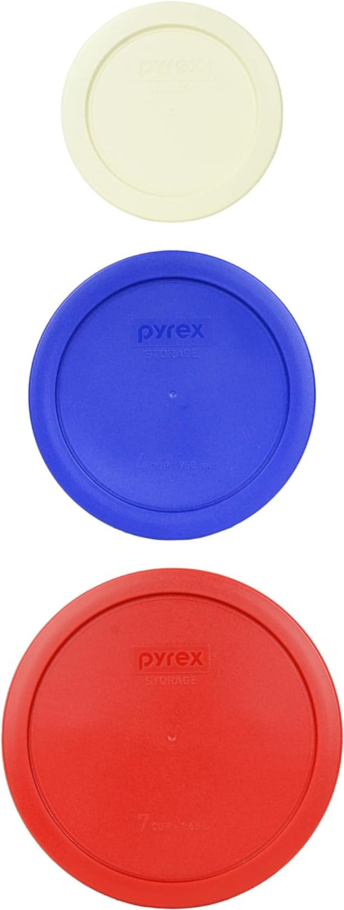Pyrex (3) Lid Set for 7200 2-Cup, 7201 4-Cup and 7203 7-Cup Glass Bowls - Made in the USA...