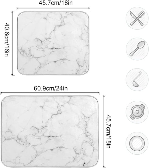 Absorbent Dish Drying Mat for Kitchen Counter - Marble Print Microfiber Drying Pad, Reversible Drainer Mats for Countertop, Large 18 x 24 inch...