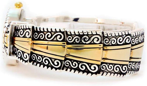 2Tone Metal Western Style Decorated Oval Face Women's Bangle Cuff Watch...