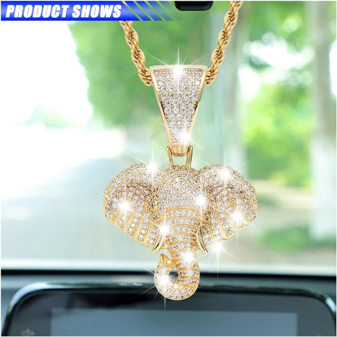 Bling Elephant Diamond Car Mirror Interior Hanging Ornament, Lucky Crystal Rhinestone Pendant Car Rear View Mirror Charm, Car Accessories for Wome...