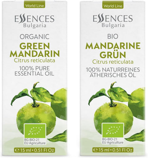 Essences Bulgaria Organic Green Mandarin Essential Oil 0.51 Fl Oz 15ml Citrus reticulata - 100% Pure and Natural Undiluted Therapeutic Grade Aroma...