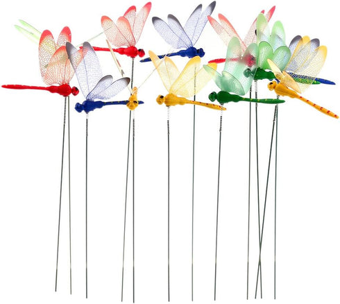 24pcs 3D Dragonfly Planter Dragonflies Garden Ornaments Patio Decoration 3D Dragonfly Garden Decor Dragonfly Stakes with Sticks...