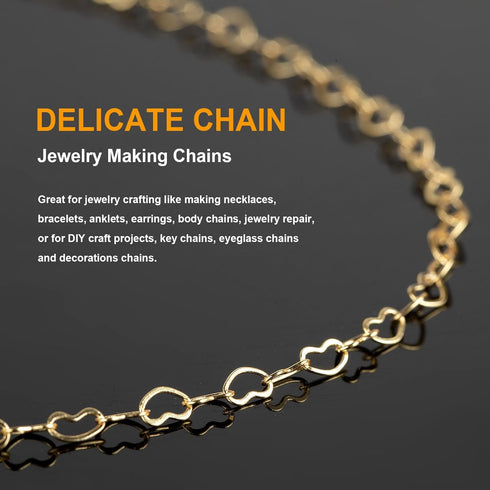 KYUNHOO 5 Meters 18K Gold Plated Heart Chains Bulk Solid Brass Heart Necklace Chain for Women Bracelet Anklet DIY Jewelry Supplies...