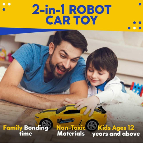 Toysery Transforming Robot Car - One Button Transformation Toy Car with Realistic Engine Sounds, LED Lights and 360 Degree Rotation Speed Drifting...