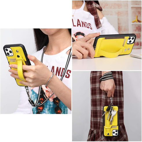 TOOVREN Phone Case for iPhone 11 Pro Wallet Case Lanyard Neck Strap with Kickstand Leather Card Holder Adjustable Detachable Necklace, Phone Prote...