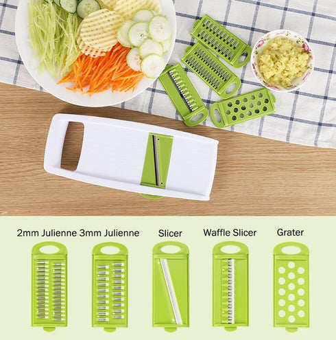 5 in 1 Mandoline Slicer Vegetable Slicer Mandolin Multi Blade Potato Veggie Slicer Vegetable Cutter Julienne Shredder Potato Slicer Green...