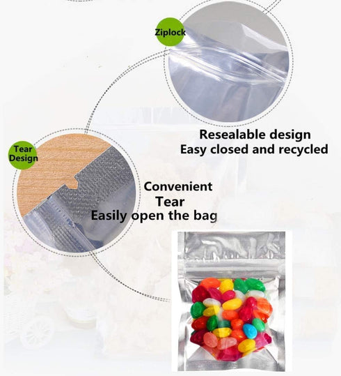 200 Pack Resealable Mylar Bags Smell Proof Pouch Aluminum Foil Packaging Plastic Ziplock Bag,Small Mylar Storage Bags For Bulk Candy,Cookies,Snack...