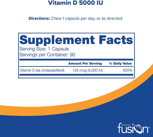 Bariatric Fusion Vitamin D3 5000 IU | Easy to Swallow Bariatric Vitamin D Capsule| One Per Day | Support Bone Strength and Calcium Absorption* | P...