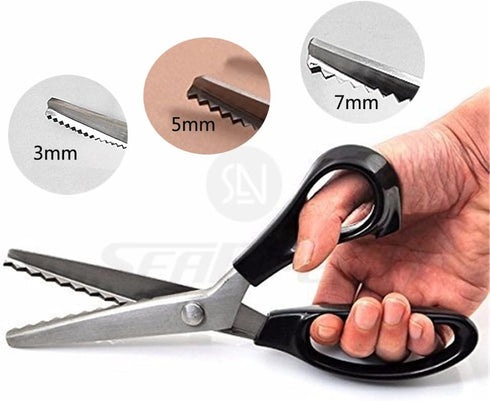 Fabric Pinking Shears Craft Scissors? Serrated Scalloped stainless Steel Handled Professional Sewing black Scissors, Scissors for Leather, Tailori...