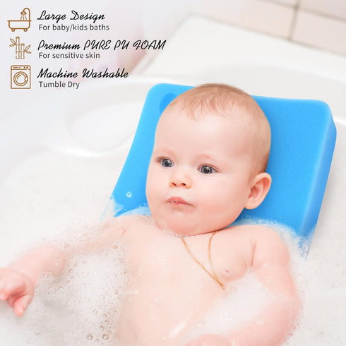 Baby Bath Cushion, Baby Bath Sponge for Bathing Infant Bath Mat Newborn Bath Baby Essentials - Excellent Foam Odor Free (Blue)...