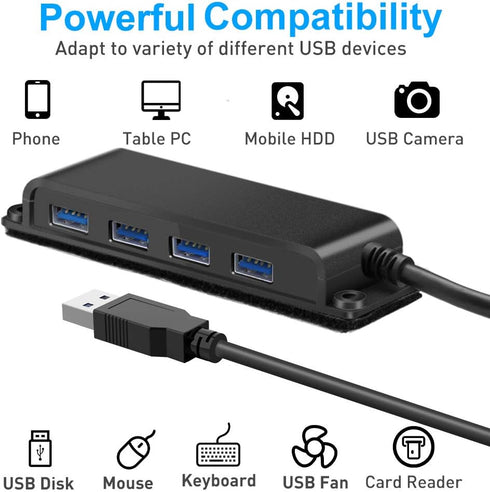 4-Port USB 3.0 Portable Desk Hub,Fixable USB Data Hub 3.0 with 3.3ft/100CM Cable for MacBook, Mac Pro/Mini, iMac, XPS, Surface Pro, Notebook PC, U...