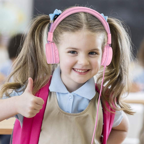 POWMEE M1 Kids Headphones Wired Headphone for Kids,Foldable Adjustable Stereo Tangle-Free,3.5MM Jack Wire Cord On-Ear Headphone for Children (Pink...