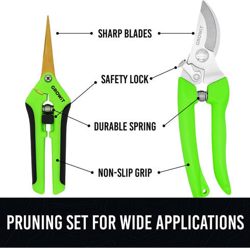 Pruning Shears & Gardening Scissors Set - 7"" Titanium Coated Sharp Garden Clippers, Stainless Steel Garden Shears for Plant - Garden Pruners, Flo...